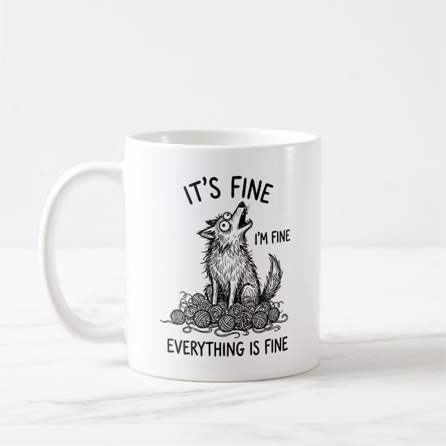 Klassisk mugg: Whimsical Howling Wolf Anxiety Humo Kaffemugg (Vänster)