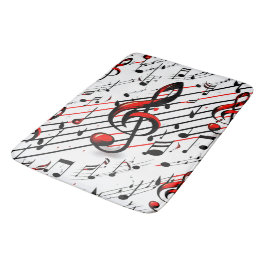 Klassisk musikalisk kaos röd svart och vit badrumsmatta