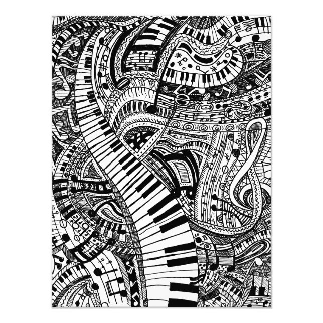 Klassisk musikdoodel med piano tangentbord fototryck (Framsidan)