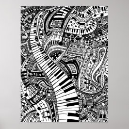 Klassisk musikdoodel med piano tangentbord poster