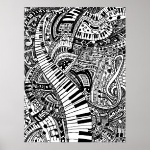 Klassisk musikdoodel med piano tangentbord poster