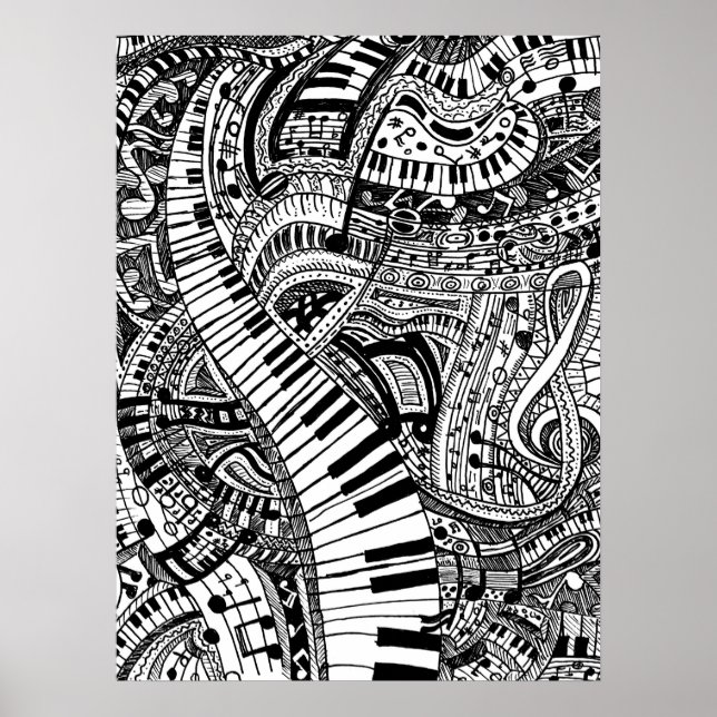 Klassisk musikdoodel med piano tangentbord poster (Framsidan)