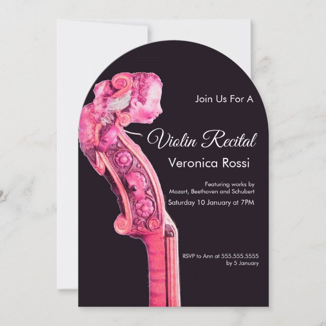 KLASSISK MUSISK ORO,SKÄL Violin Rullas Rosa Inbjudningar (Framsida)