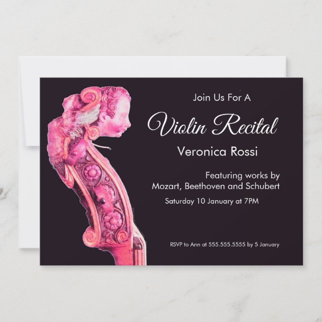 KLASSISK MUSISK ORO,SKÄL Violin Rullas Rosa Inbjudningar (Framsida)