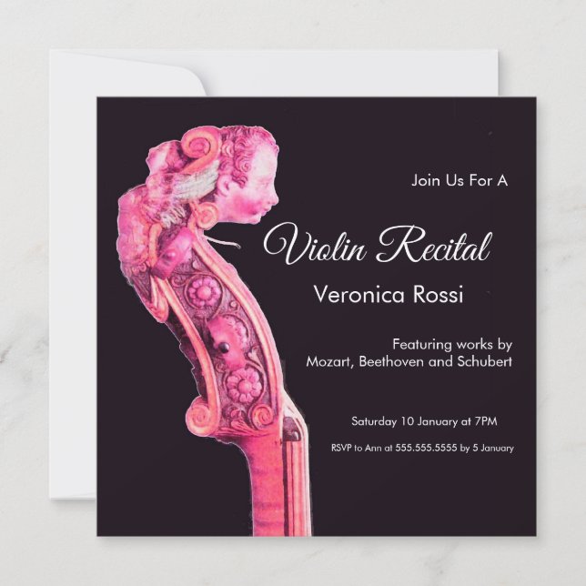 KLASSISK MUSISK ORO,SKÄL Violin Rullas Rosa Inbjudningar (Framsida)
