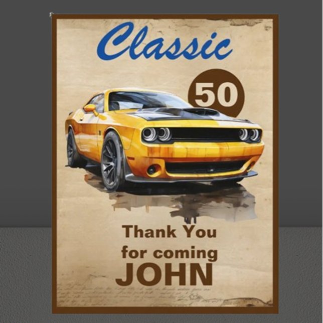 Klassisk muskelbil från födelsedag tack kort (Perfect for car enthusiasts, this card captures the timeless spirit of classic vehicles)