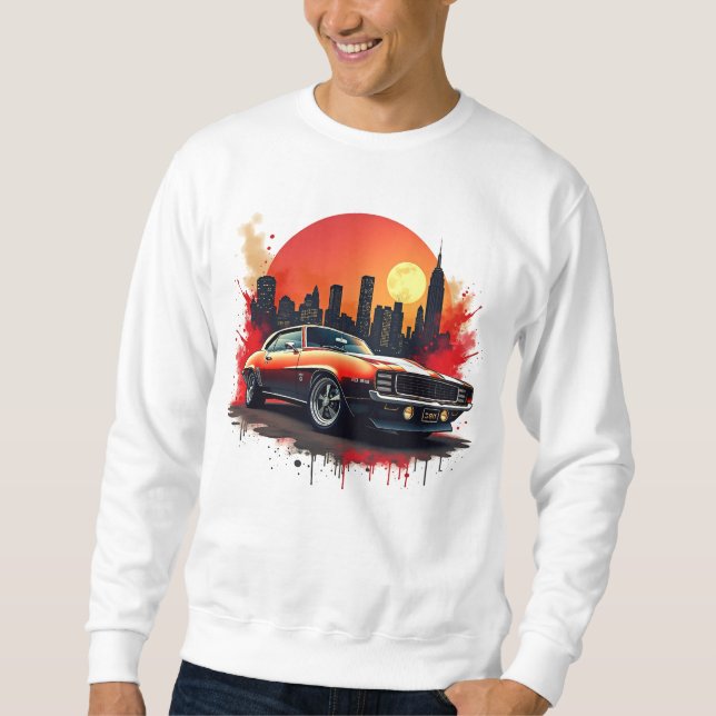 Klassisk muskelbil med djärv urban silhuett-design lång ärmad tröja (Framsida)