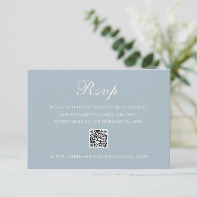 Klassisk MUT-blå QR-kod Elegant bröllop OSA Kort (Stående Fram)
