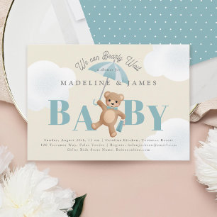 Klassisk Nalle Beige Barly Wait Baby Shower Inbjudningar