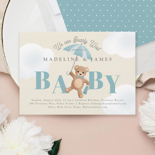 Klassisk Nalle Beige Barly Wait Baby Shower Inbjudningar (Skapare uppladdad)