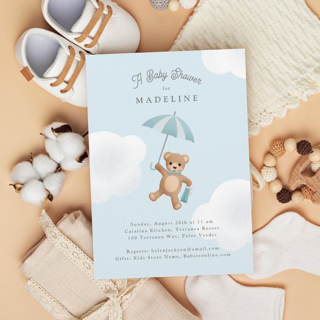 Klassisk Nalle Blue Baby Shower Inbjudningar (Skapare uppladdad)