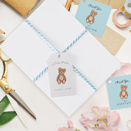 Klassisk Nalle Blue Baby Shower Presentetikett