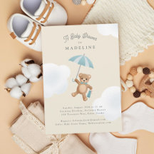 Klassisk Nalle Blue Beige Baby Shower