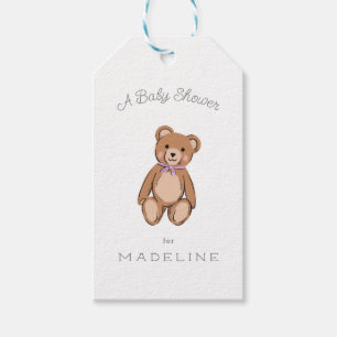 Klassisk Nalle Lavender Lila Baby Shower Presentetikett