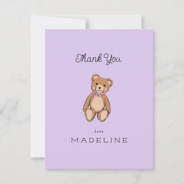 Klassisk Nalle Lavender Lila Baby Shower Tack Kort (Framsida)