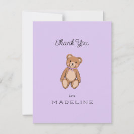 Klassisk Nalle Lavender Lila Baby Shower Tack Kort