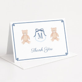 Klassisk Nalle, monogram babyvisningsprogram Tack Kort