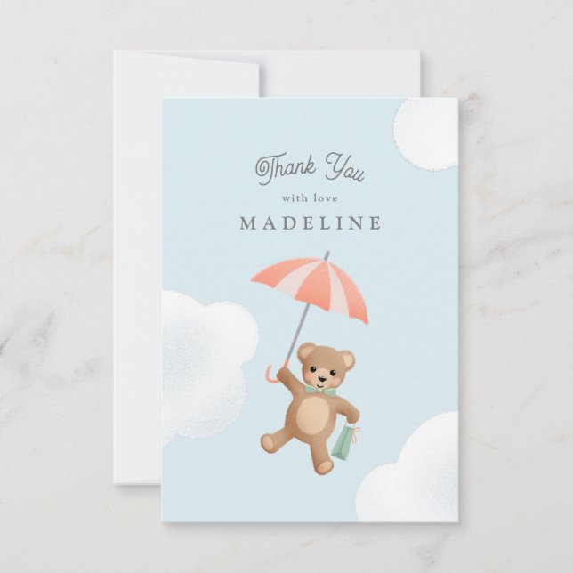 Klassisk Nalle Pastel Baby Shower Tack Kort (Framsida)