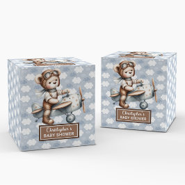 Klassisk Nalle Pilot Blue Baby Favor Box Presentaskar