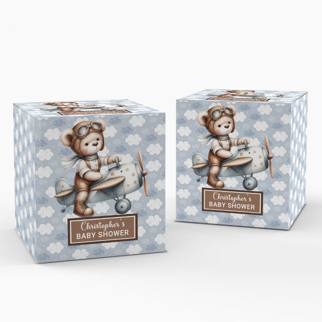 Klassisk Nalle Pilot Blue Baby Favor Box Presentaskar (Classic Teddy Bear Pilot Blue Baby Favor Box)