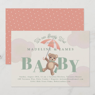 Klassisk Nalle Sage Barly Wait Baby Shower Inbjudningar