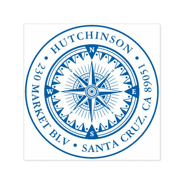 Klassisk Nautical Compass Round-Returadress Självfärgande Stämpel (Design)