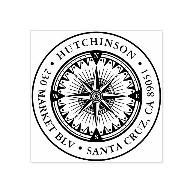 Klassisk Nautical Compass Round-Returadress Stämpel (Tryck)