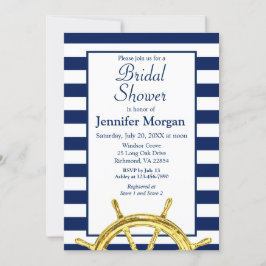 Klassisk Nautical Rand Navy Guld Möhippa Inbjudningar