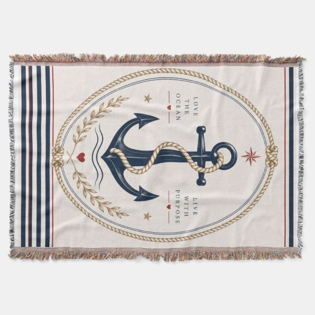 Klassisk nautisk kastfilt i Sailorcore-stil Filt (Framsidan)