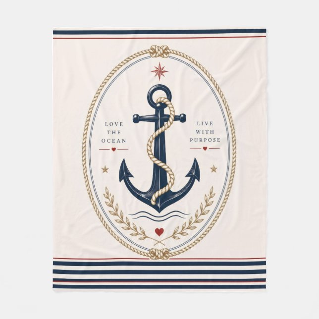 Klassisk nautisk kastfilt i Sailorcore-stil Fleecefilt (Framsidan)