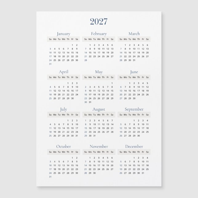 Klassisk Navy 2027 Kalender | Valfri bakgrundsfärg (Framsida)