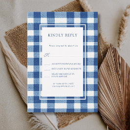 Klassisk Navy Babyblå Plaid Gingham Bröllop OSA Kort