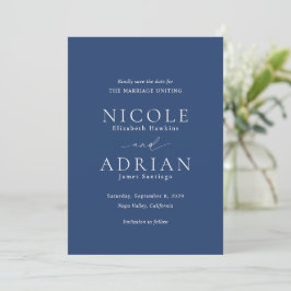 Klassisk Navy Blue Elegant Bröllop Spara Datumet