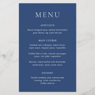 Klassisk Navy Blue Elegant Budget Bröllopsmeny Flygblad