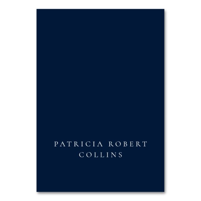 Klassisk Navy Blue Elfenbenskaligrafi Platskort Bordsnummer (Framsidan)