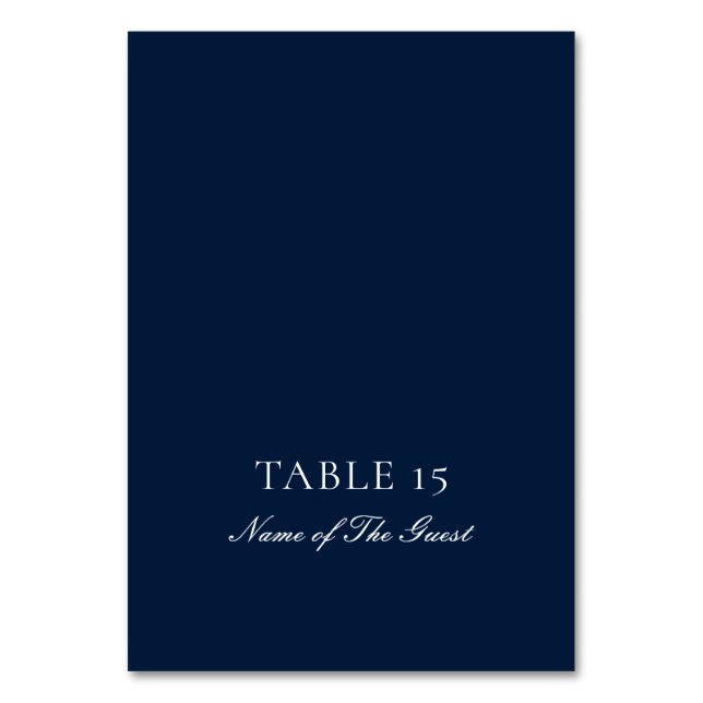 Klassisk Navy Blue Elfenbenskaligrafi Platskort Bordsnummer (Framsidan)