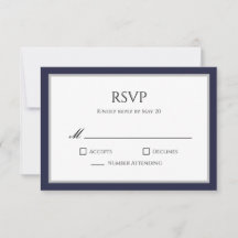 Klassisk Navy Blue Grå Kant RSVP-svarskort