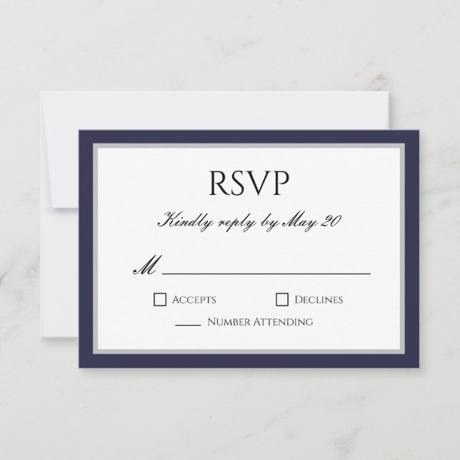 Klassisk Navy Blue Grå Kant RSVP-svarskort OSA Kort (Framsida)