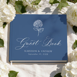 Klassisk Navy Blue Hortensia Bröllop Gästböcker