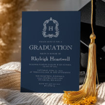 Klassisk Navy Blue Monogram Crest Examenstårtor