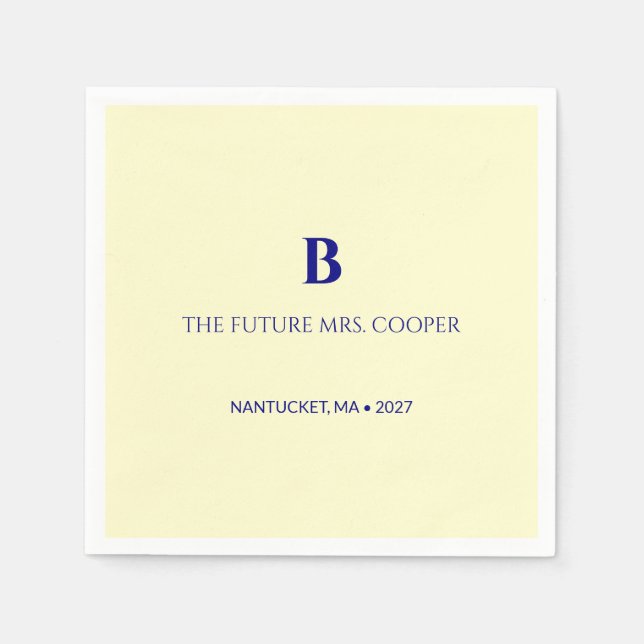 Klassisk Navy Blue Script Monogram Pappersservett (Framsidan)