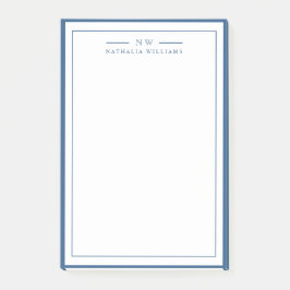 Klassisk Navy Blue Tvåkanter Monogram Linerad Post-it Block