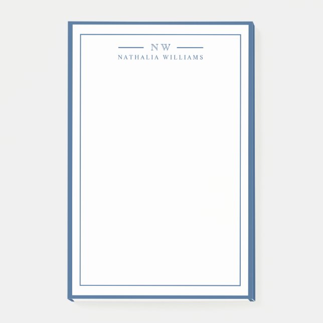 Klassisk Navy Blue Tvåkanter Monogram Linerad Post-it Block (Framsida)