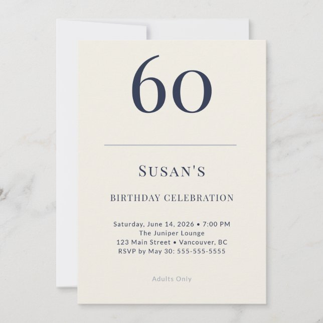 Klassisk Navy & Cream 60-årsfirande Inbjudningar (Framsida)