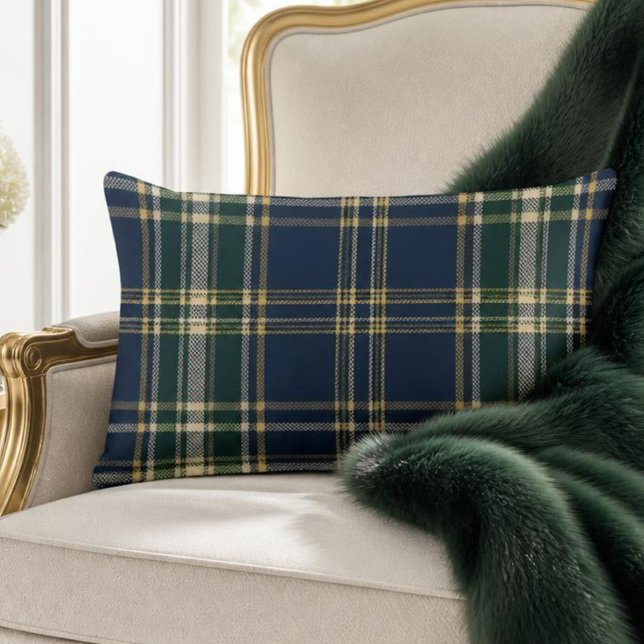 Klassisk Navy & Forestgrön Tartan-rutig Lumbarkudde (Skapare uppladdad)
