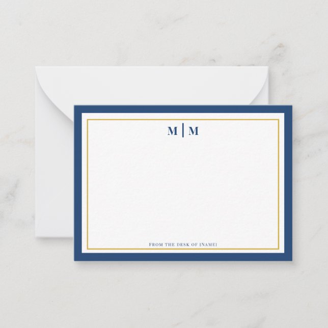 Klassisk Navy Gold Monogram Professional Personlig Anteckningskort (Framsida)