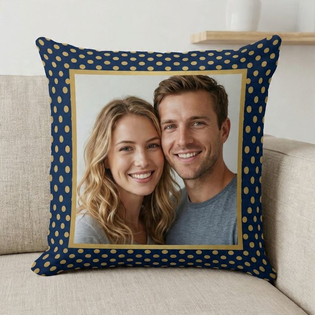 Klassisk Navy & Guld Prickig Ram Fotografi Kudde (Skapare uppladdad)
