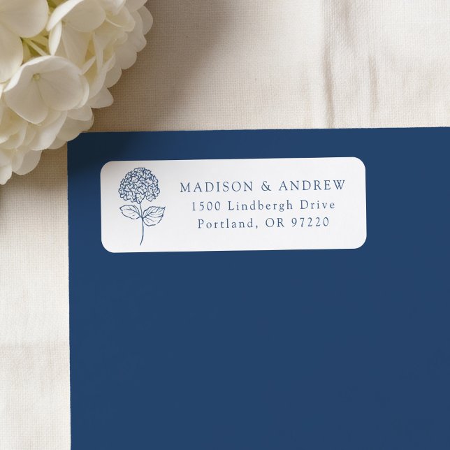 Klassisk Navy Hydrangea Bröllops Returadress Etikett (Skapare uppladdad)