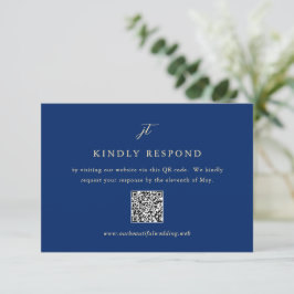 Klassisk Navy och Cream Elegant QR-kod Bröllop OSA Kort
