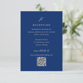 Klassisk Navy och Cream Elegant QR-kod Bröllop Tilläggskort